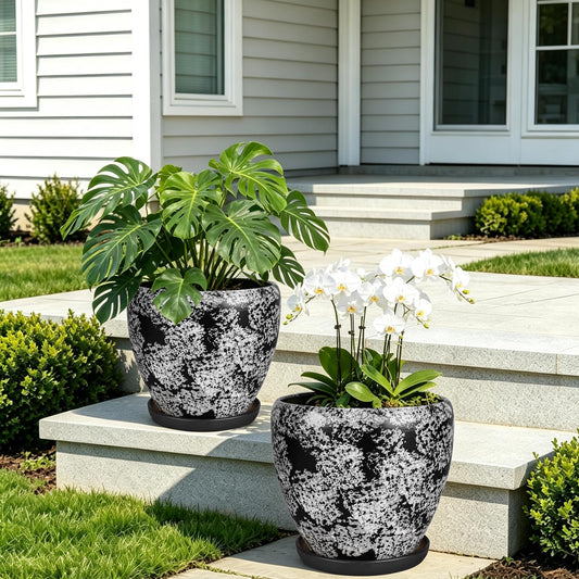 Ceramic Plant Pots With Saucer & Drainage Hole, 6 inch Indoor Flower Pots