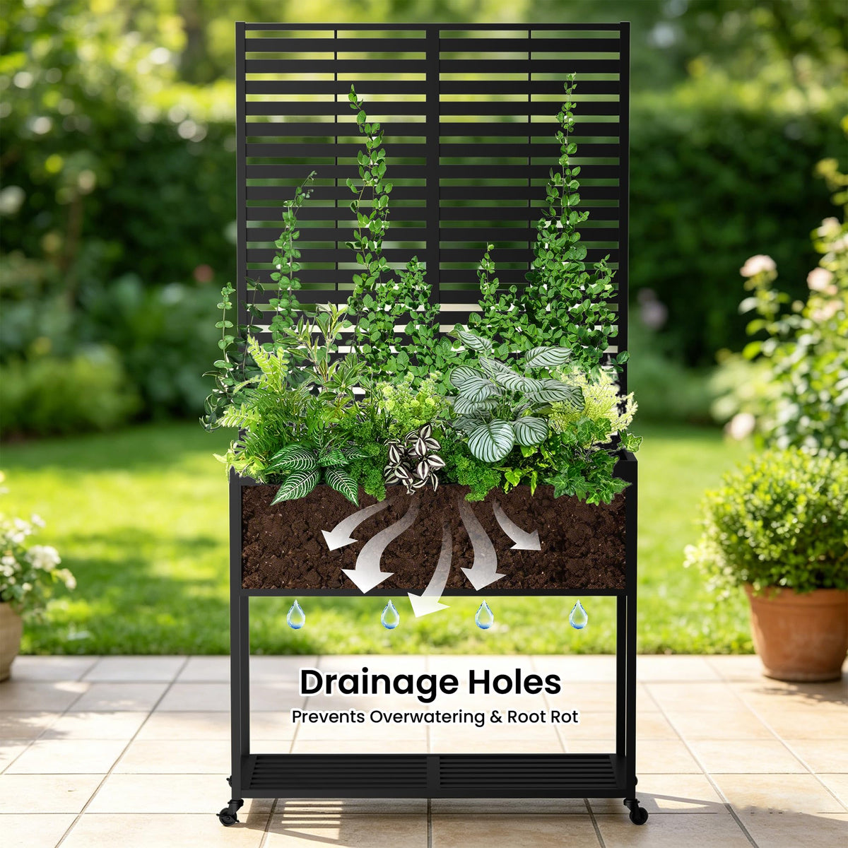Metal Raise Garden Bed with Trellis,70" Elevated Trellis Planter Outdoor