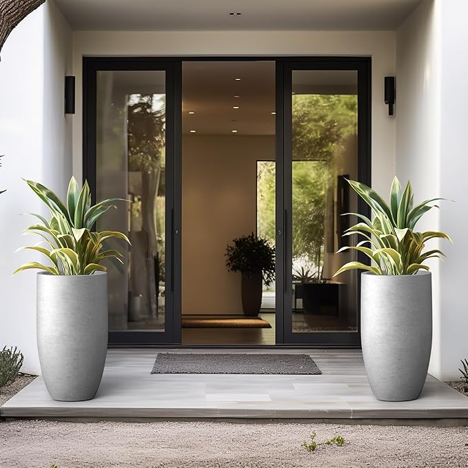 Kante 24 Inch Tall Round Concrete Planter, Large Indoor Outdoor Plant Pots with Drainage Hole and Rubber Plug, Modern Decorative Garden Pots for Home Patio Porch, Natural Concrete