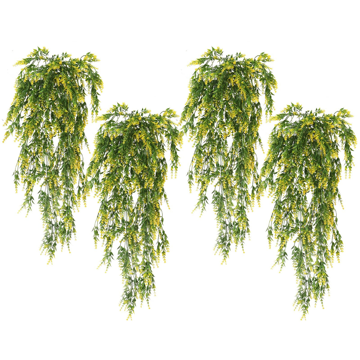 RECUTMS 4PCS Artificial Yellow Lavender Fake Hanging Plants Ivy for Outdoor