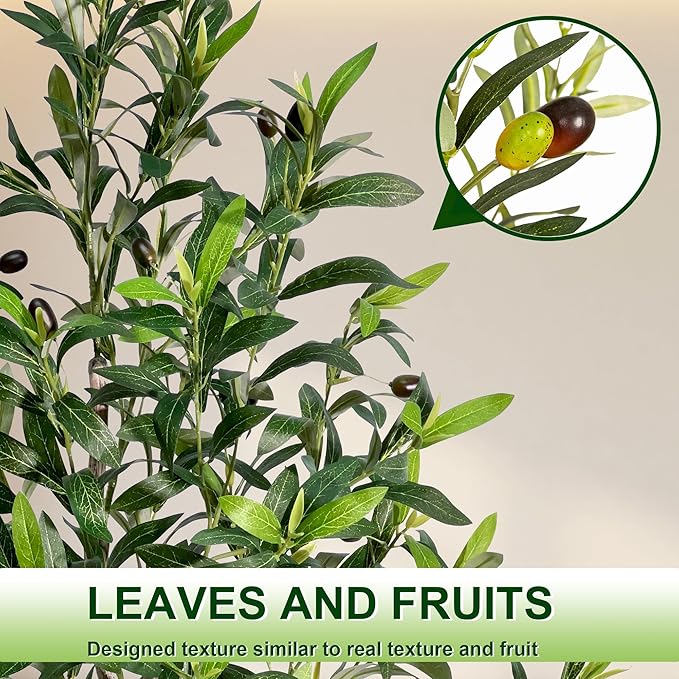 Artificial Olive Trees Indoor,Faux Olive Tree with White Planter Pot,Artificial Plants Lifelike Fruits for Home Office MeetingRoom Living Room Indoor Outdoor Decor(6ft)