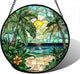 DASTOLL Stained Glass Window Hanging, Green Beach Scenery Suncatcher Diamond Glass Panel Hangings Sun Catchers Decor for Birthday for Women, Men, Wife, Aunt, and Mom 7.8 in
