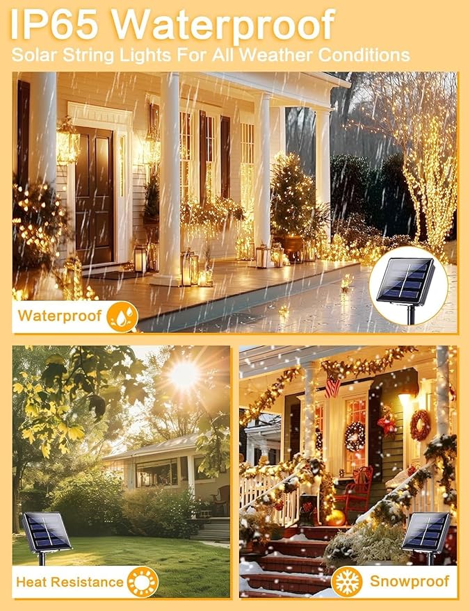 Solar String Lights Outdoor, 6 Pack Each 100 LED Solar Christmas Lights Outside Waterproof Copper Wire with 8 Modes Solar Fairy Twinkle Lights for Garden Yard Tree Wedding Christmas Decor (Warm White)