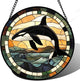 Stained Glass Window Hanging Ocean Wave Killer Whale 9.8" - Suncatcher Door Garden Sunroom Sun Catcher Home Decor Birthday Christmas for Mom Men Woman Nana