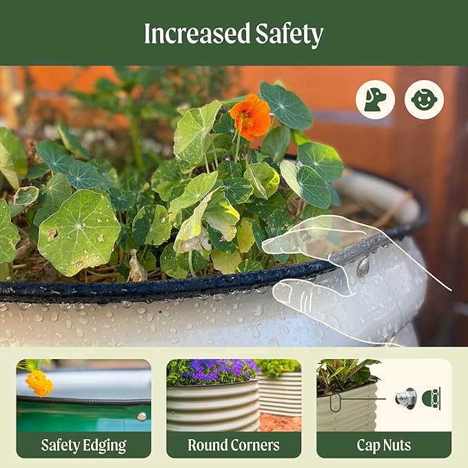 Vego garden 26" Extra Tall Raised Garden Bed Kits, 4 in 1 Modular Raised Planter Box for Vegetables Flowers Fruits Oval Metal Raised Garden-Modern Gray