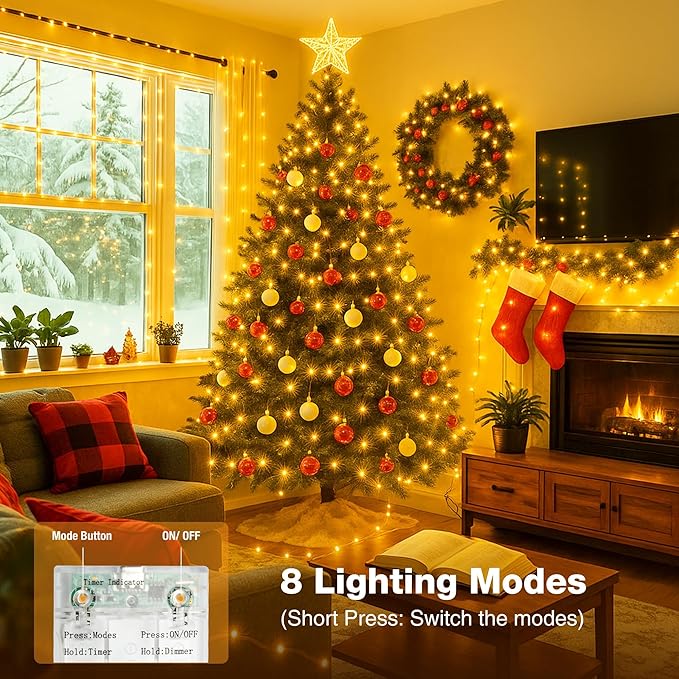 4 Pack 16FT 50 LED Fairy Lights Battery Operated with Timer, 8 Modes USB Mini Twinkle Light, Small String Lights for Christmas Tree Wreath Vase Bedroom DIY Wedding Decorations-Warm White
