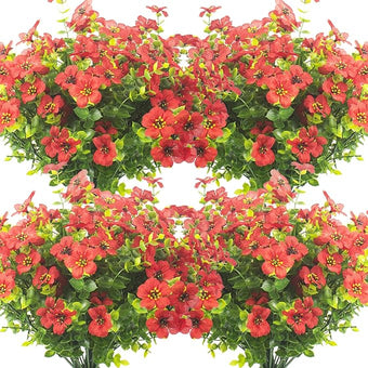 Grunyia 10 Bundles Artificial Flowers Outdoor UV Resistant Fake Flowers No Fade Faux Plants Garden Porch Window Box Decorating (Red)