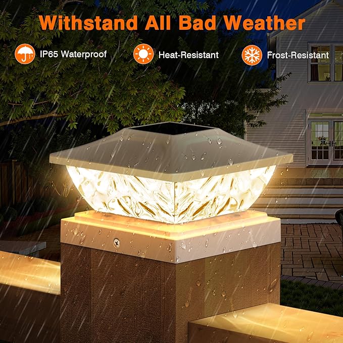 ENSLI Solar Post Cap Lights Outdoor 6 Pack, 2 Mode Bright Fence Post Solar Lights Outdoor Waterproof, Deck Fence Post Cap Light Solar Powered for 4x4 4.5x4.5 5x5 Posts in Garden Decor