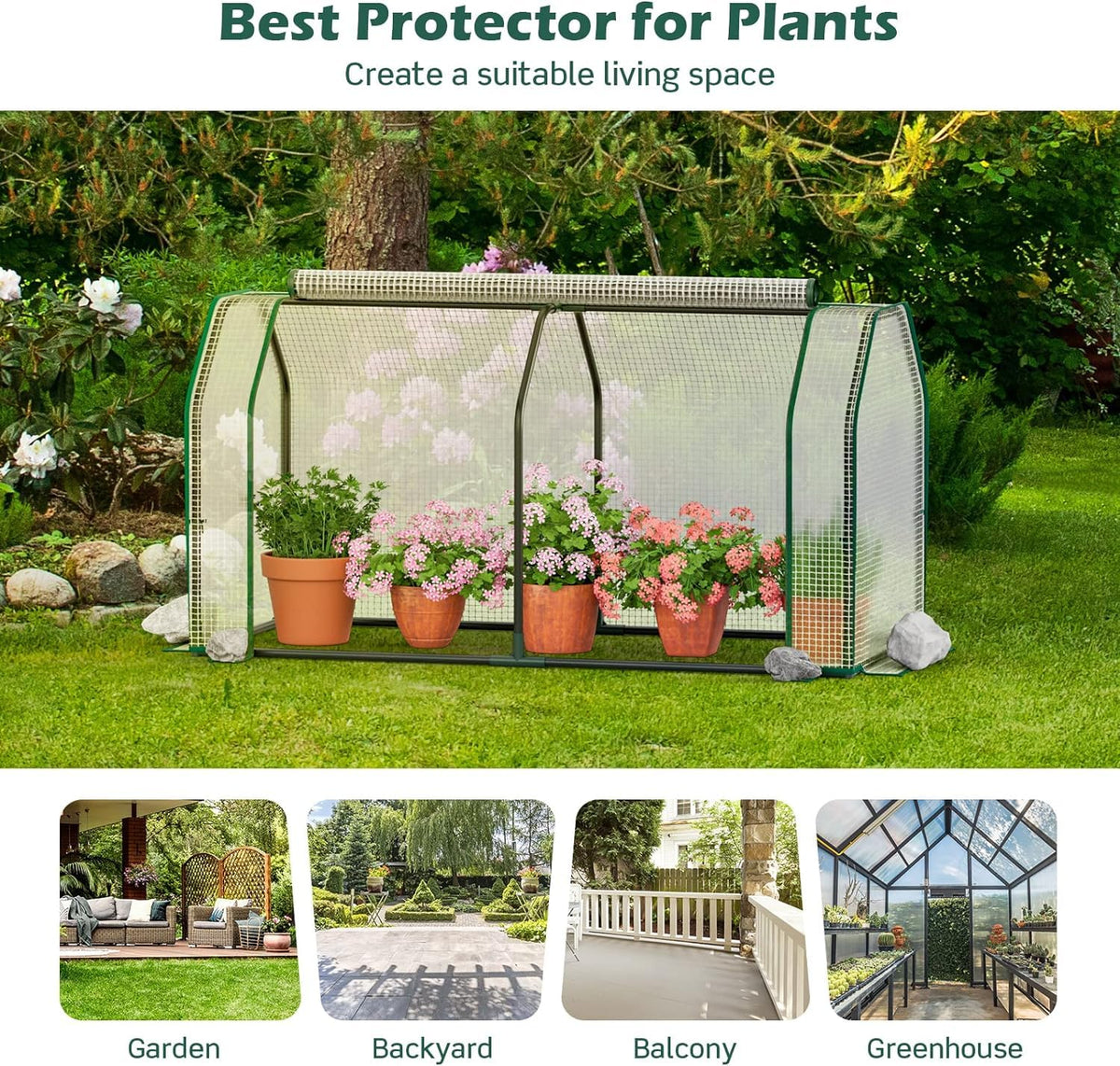 Happygrill Portable Mini Greenhouse with Roll-up Zipper Door & PE Cover