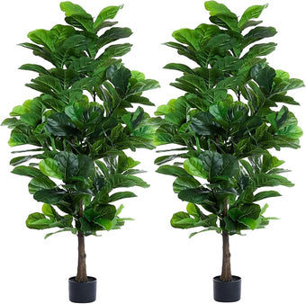 FLOWORLD Fiddle Leaf Fig Tree 6ft Tall Artificial Tree in Pot Fake Ficus Lyrata Plants with 184 Decorative Fiddle Leaves Faux Fig Trees for Home Office Living Room Decor Indoor Outdoor, 2 Pack