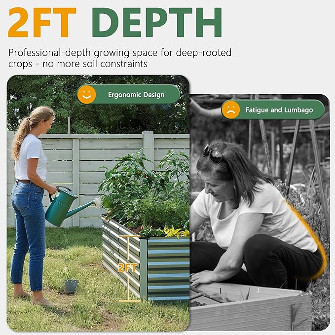 FOOWIN 2pcs 6x3x2ft Galvanized Raised Garden Bed, Planter Raised Garden Boxes Outdoor, Large Metal Raised Beds for Gardening, Garden Bed for Vegetables, Flowers, Herb,269 Gallon Capacity, Silver