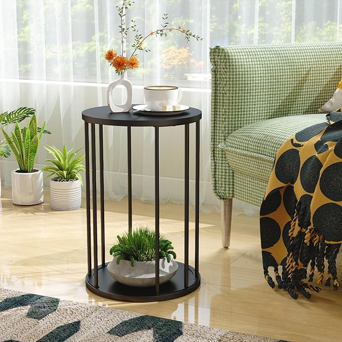 Leinade Plant Stand Indoor,small plant stool,Flower Pot Corner stand holder,Mid Century Heavy Duty Metal Tall Home Decor,Modern Round End Table,Small Rustic Display Stand for Living Room,Bedroom(Black,18In)