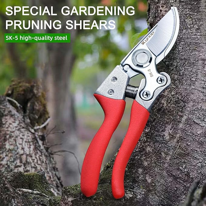 Kynup 2Packs Pruning Shears for Gardening, Garden Shears Scissors Heavy Duty, Bypass Pruner Hand Shears, Tree Trimmers Secateurs, Garden Clippers for Plants, Hedge Shears, Garden Tools (Red)