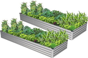 Easllre 2PCS 10x3x1ft Galvanized Raised Garden Bed Kit, Galvanized Planter Raised Garden Boxes Outdoor, Large Metal Raised Garden Beds for Vegetables,Silver