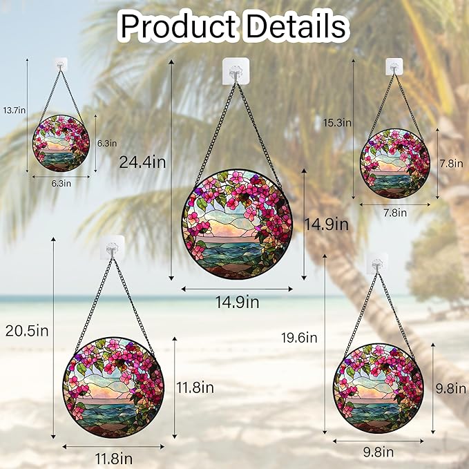 AMDERVEN Stained Glass Window Hanging, Purple Flower Landscape Wreath Sun Catcher for Door Home Decor Plants Suncatcher Christmas Mother's Day Birthday Gifts for Women Men Mom Nana 7.8 in