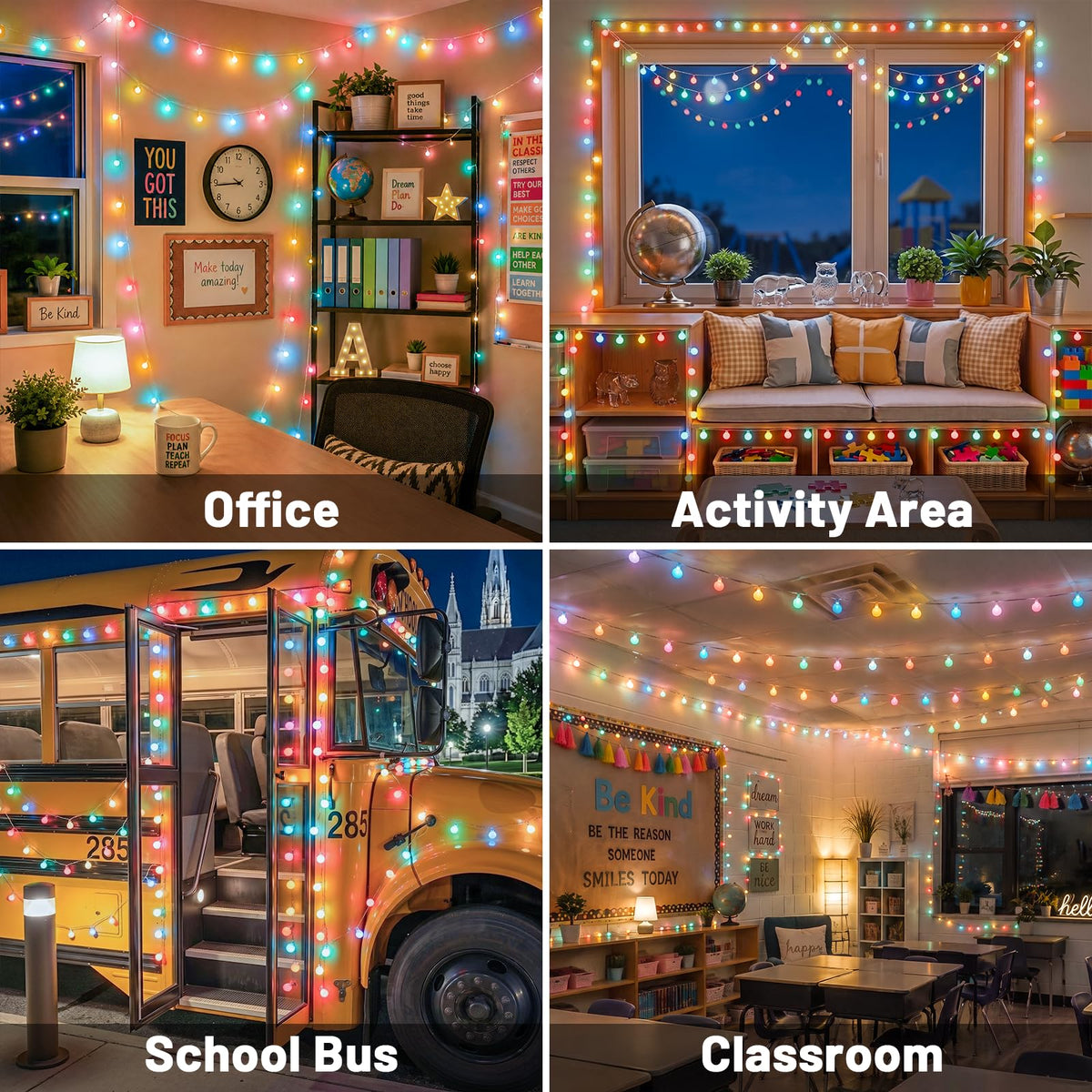 suddus 109ft Connectable Globe String Lights Plug in Remote Pastel Color