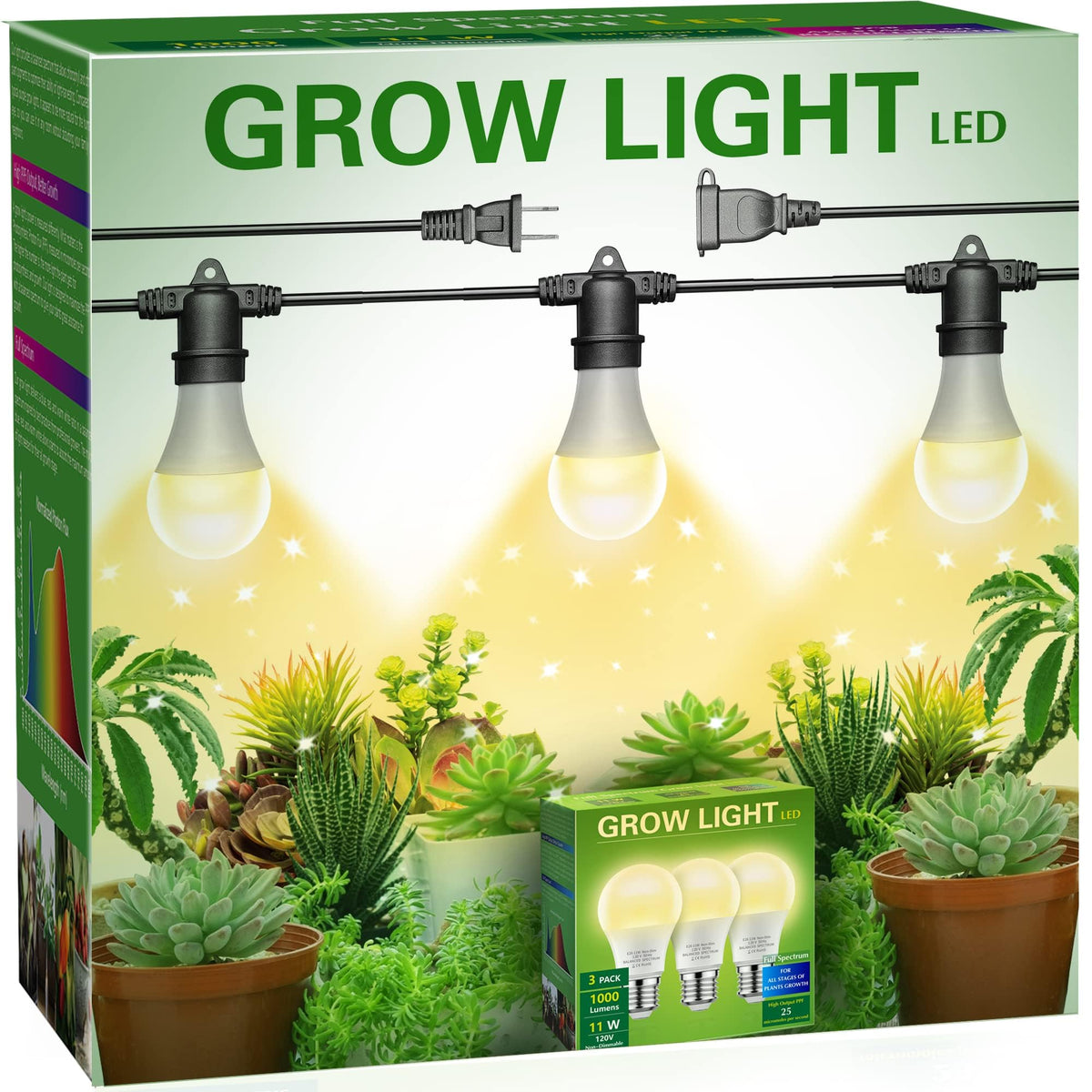 Briignite Hanging Grow Light, 3 Grow Light Bulbs with 8.86ft Power Cord