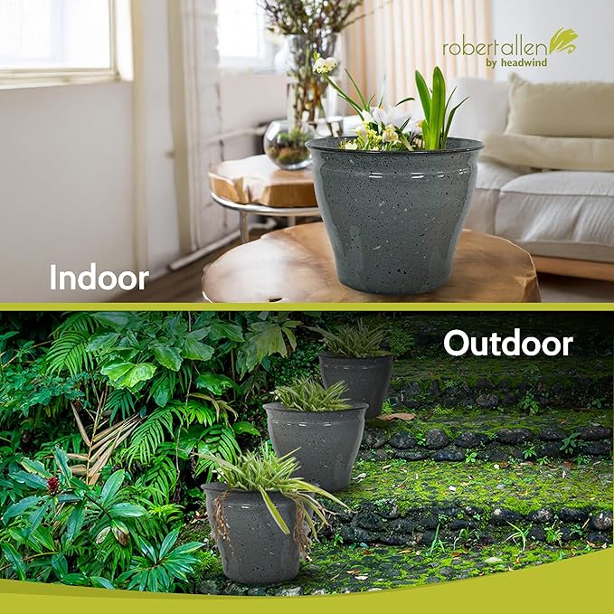 Headwind Riverside Collection – 8" Calcite Grey Glazed Decorative Plant Pots Indoor with Drainage & Outdoor - Modern Flower Pot Weather-Resistant Lightweight Planter by Robert Allen