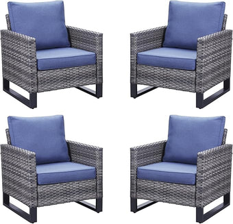 Belord Outdoor Wicker Chair Patio Chairs Set of 4, All Weather Rattan Club Chairs 4 Piece Furniture Set with Leveling Feet Water-Resistant Cushion Anti-Rust Frame