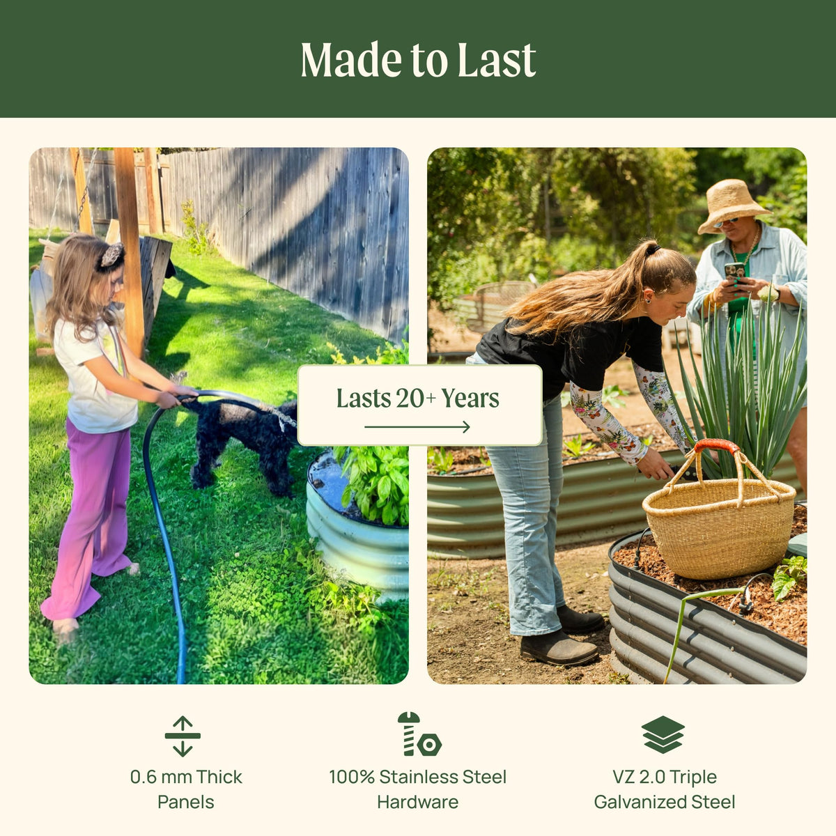 Vego garden 26" Extra Tall Raised Garden Bed Kits, 6 in 1 Modular Raised Planter Box for Vegetables Flowers Fruits Oval Metal Raised Garden Pearl White