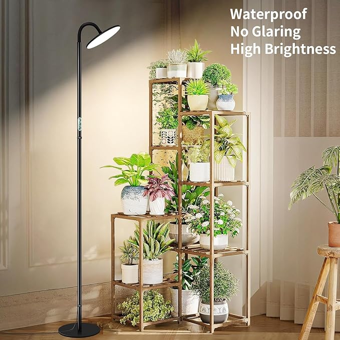 chiphy Grow Lamp, 60W Full Spectrum Grow Lights for Indoor Plants, 4/8/12H Timer, 2300K-6500K, 10 Dimmable Brigntness, 76'' Height Adjustable, Remote Control, Ideal for Tall Large Plants