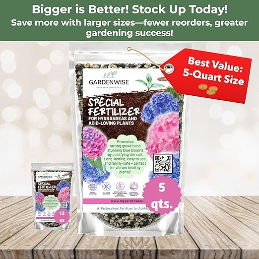 Slow Release Hydrangea Fertilizer with Iron & Sulfur – Indoor & Outdoor Soil Acidifier for Miracle Growth (2 qt)