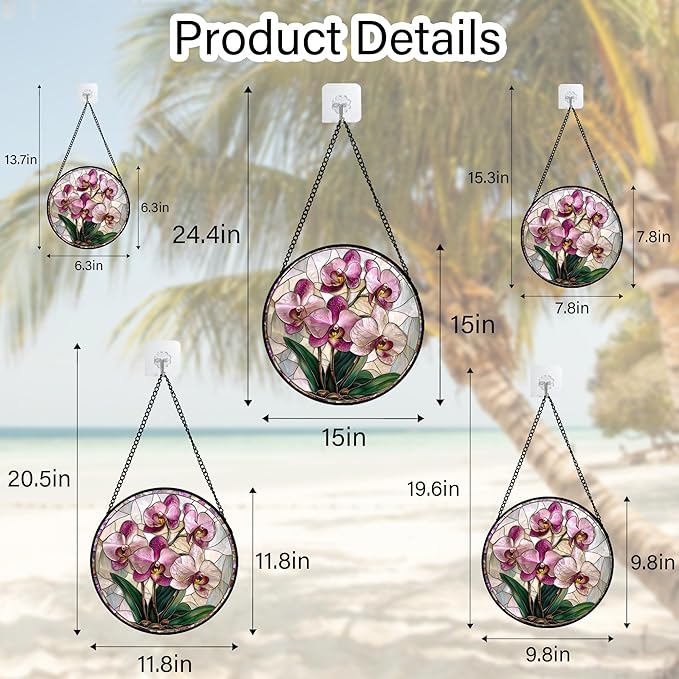 AMDERVEN Stained Glass Window Hanging - Pink Purple Phalaenopsis Flowers Sun Catcher for Door Home Decor Plant Suncatcher Christmas Mother's Day Birthday Gifts for Women Men Mom Nana 7.8 in