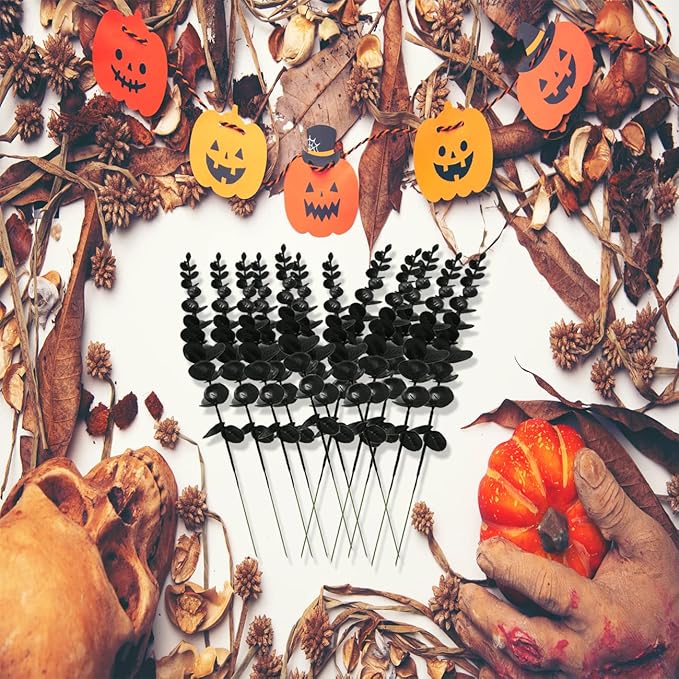 Tinsow Black Artificial Eucalyptus Stem Bulk Halloween Faux Eucalyptuses Wedding Bouquet Centerpiece Home Decor (65, Black)
