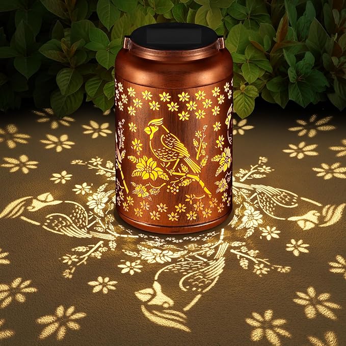 Cardinal Solar Lanterns Outdoor Waterproof Garden Decor, Christmas Cardinal Birthday Gifts for Women Mom Grandma,Hanging Metal Solar Lanterns LED Decoration(01-Red Bird)
