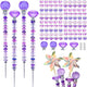 101 PCS Beaded Garden Stakes Kit, DIY Fairy Wand Garden Stake Beads Kits with Purple Large Hole Beads 4 Crystal Stopper Top Threaded Rods and 2 Colored Small Windmills for Outdoor Indoor Decor