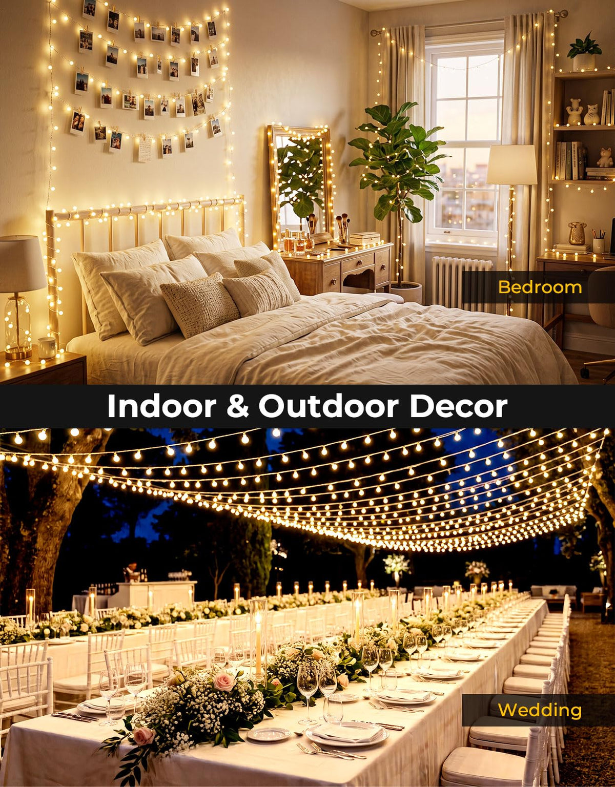 LitHome 66FT Globe String Lights for Indoor Bedroom Connectable, Warm White