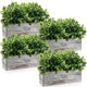 Lyrow 4 Pack Artificial Eucalyptus Plant in Rectangular Rustic Wooden Planter Box Faux Potted Herb Plant Table Centerpiece for Kitchen Windowsill Shelf Decor (White,11.4 '')