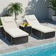 Outdoor Chaise Lounge Chairs, All-Weather Wicker Pool Lounge Chair Set of 2 with Side Table, Adjustable Backrest & Washable Cushions for Patio, Poolside, Beach, White