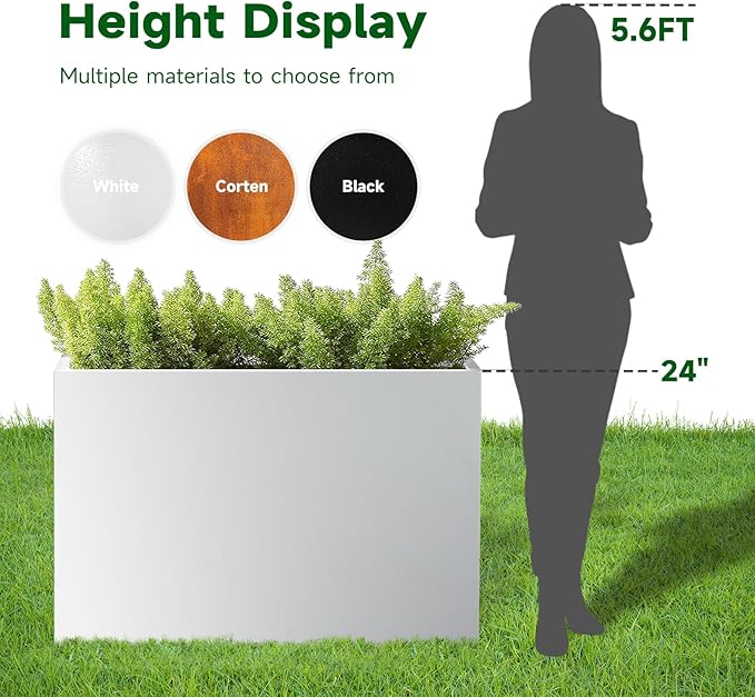 GZLVSOW Metal Rectangular Outdoor Planter Box 36" x 15" x 24" White Steel Long Planter Spliced Flower Box with Partitions for Outside,Indoor,Garden (White, 36 * 15 * 24)
