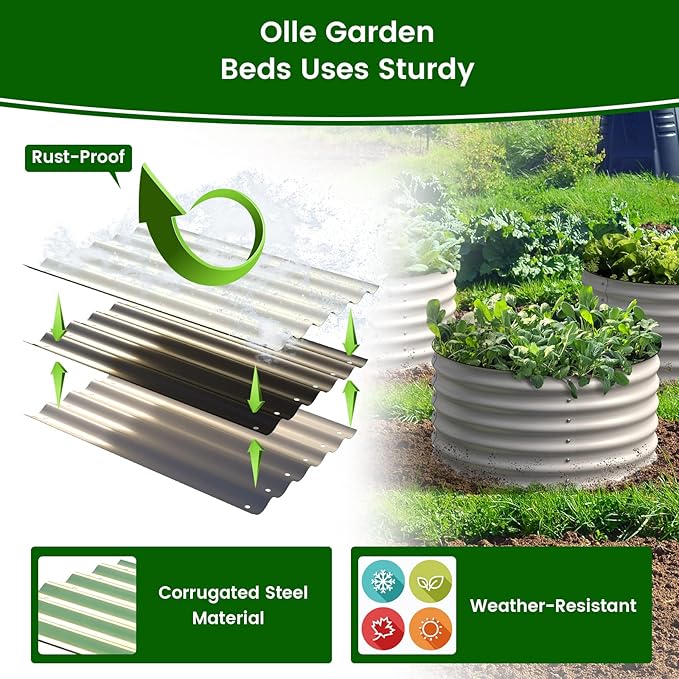 Olle Twin Round Raised Beds for Gardening, Galvanized Planter Box for Vegetables, Metal Raised Garden Bed Easy Setup Round Metal Raised Bed for Urban Farming, Ivory 24" X 17"