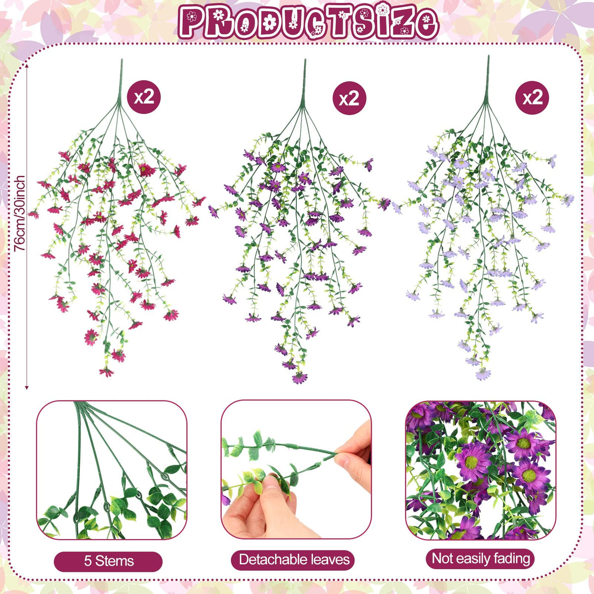 FineCheer 6 Pcs Fall Artificial Hanging Flowers Outdoor, Elegant Color
