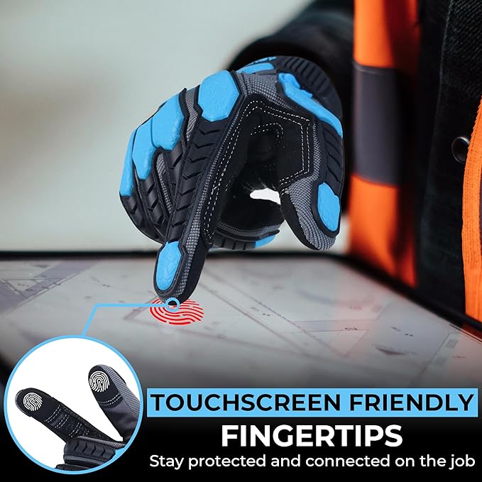 HANDLANDY Anti Vibration Gloves, SBR Padding, TPR Protector, Mechanic Work Gloves (Large, Black)