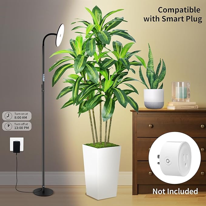 chiphy Grow Lights, 60W Full Spectrum Tall Plant Light for Indoor Plants, 10 Dimmable Brightness, Height Adjustable, Ideal for Large Tall Plants