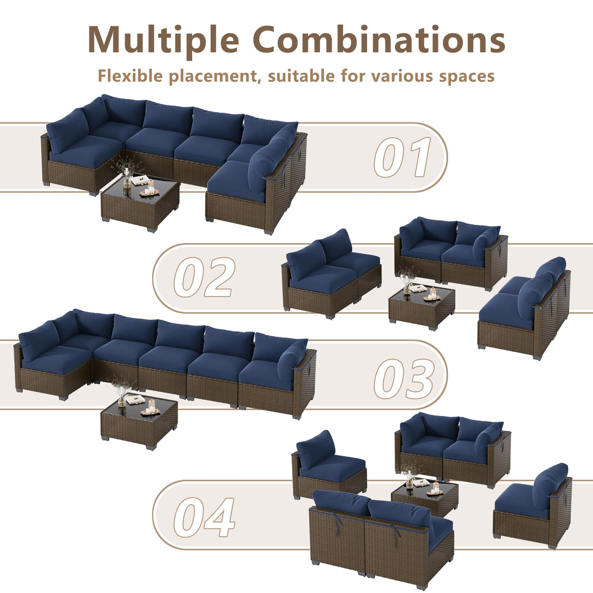 LOUVIXA 7 Piece Outdoor Patio Furniture Set, Outdoor Sectional Sofa, Wicker Rattan Patio Furniture, Patio Conversation Set with Coffee Table & Cushions