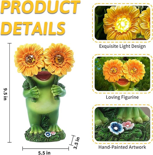 Outdoor Frog Garden Statue: Yard Decoration with Solar Light Funny Frog Sunflower Gifts for Women Mother's Day Housewarming Gift