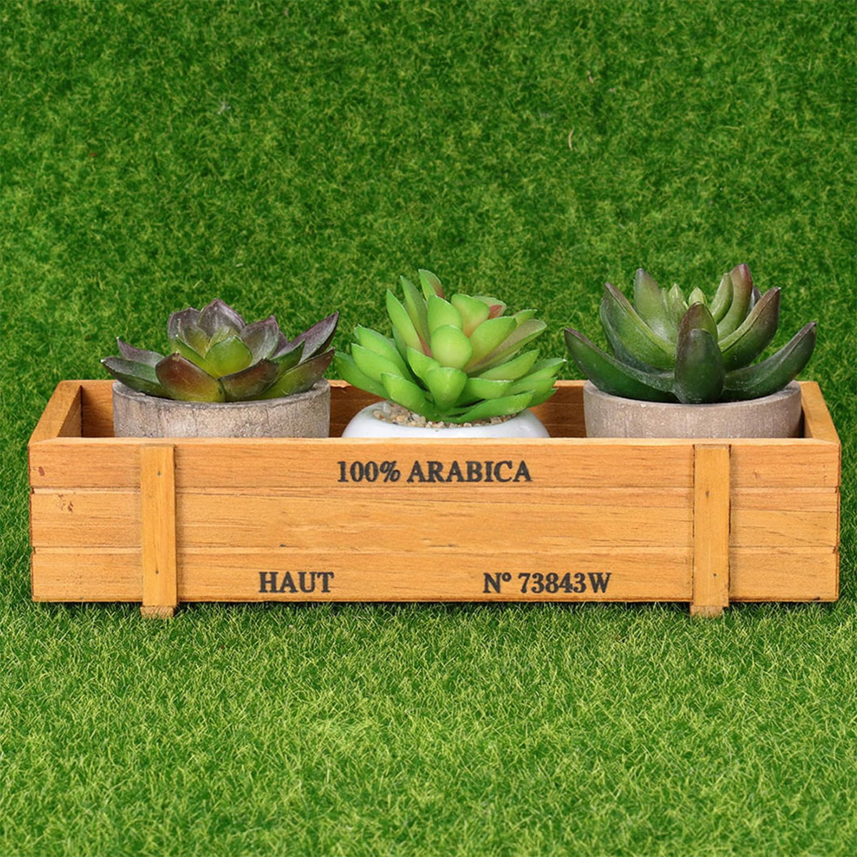 Happyyami Rectangular Succulent Planter 2Pcs Wooden Plant Container Box