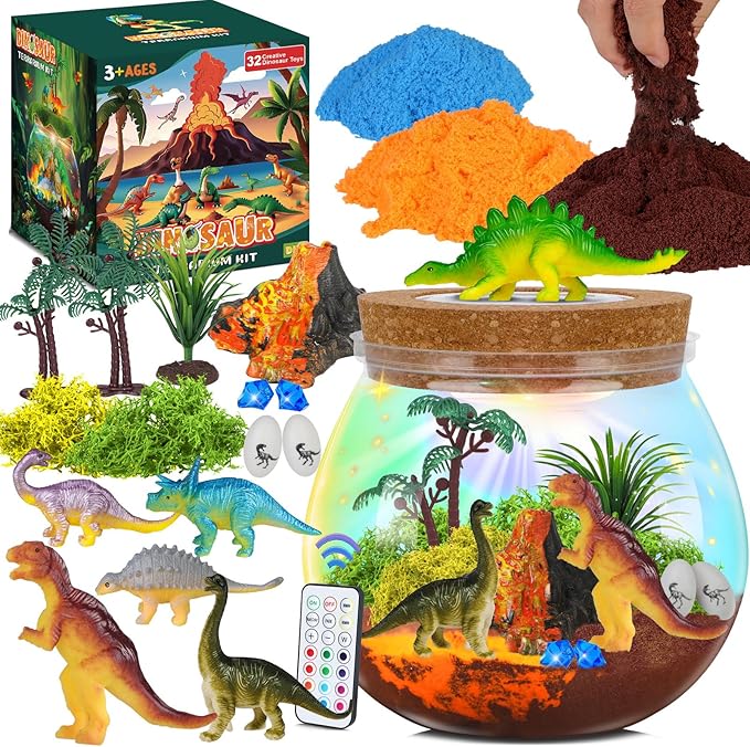 RONSTONE Dinosaur Toys for Boys - Dinosaur Terrarium Kit for Kids - Christmas Birthday Gifts for Boys Ages 4 5 6 7 8 Year Old - Light Up DIY Dinosaur Arts and Crafts for Boy and Kids