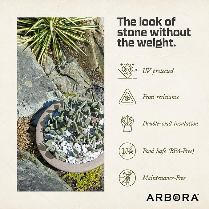 ARBORA 26" Santorini Bowl 2-Pack with Classic Cream Finish - Polyresin Indoor and Outdoor Planter2, Durable, Weatherproof, Lightweight, Large Plant Pots for Patio, Garden, Deck, Entryway
