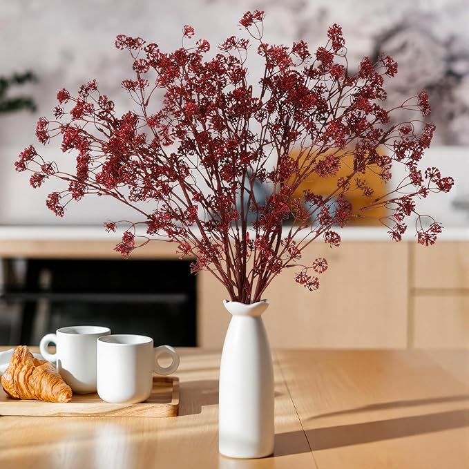 Zeyune 5 Pcs Faux Berry Stems Artificial Dusty Plum Stem Soft Plum Sedum Berry Picks Branches Faux Spray for Home Fall Christmas Thanksgiving Farmhouse Mantel DIY Decorations (Dark Red)
