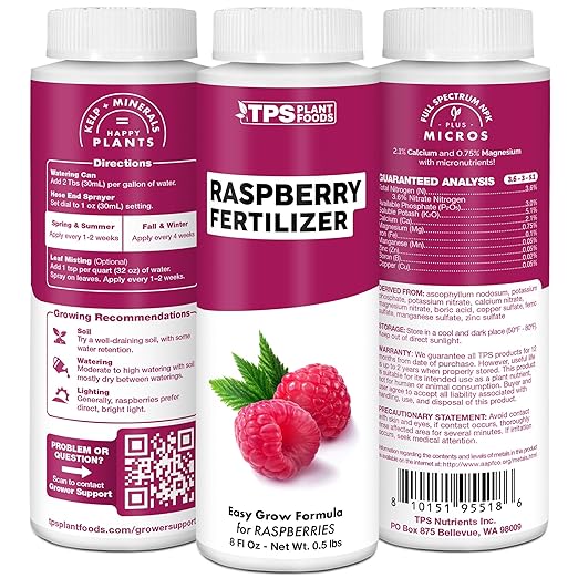 Raspberry Fertilizer for Raspberry Plants, Supports Healthy Growth and Plump Berries in Raspberry Plants, Liquid Fertilizer by TPS Plant Foods, 8 oz (250mL)