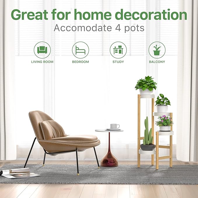 Wisuce Bamboo Plant Stands Indoor, 4 Tier Tall Corner Plant Stand Holder & Plant Display Rack for Outdoor Garden Indoor Home (4 Tier -2)