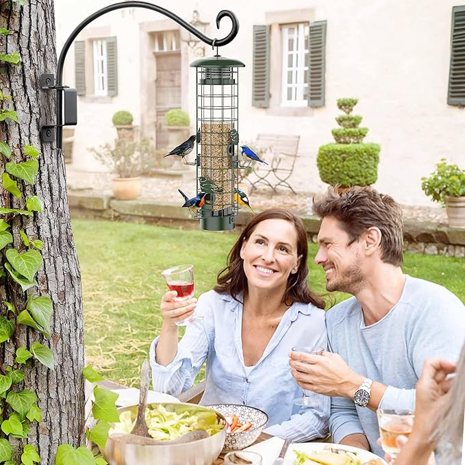 Qiang Ni Plant Hanger Outdoor: 12 Inch Bird Feeder Bracket for Garden Patio Decor - Swivel Adjustable Wall Mount Plant Hook for Hanging Flower Baskets