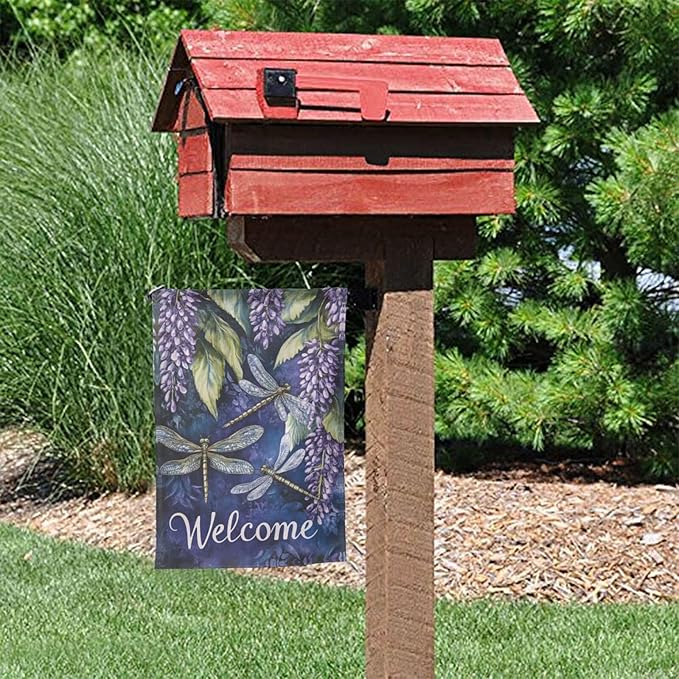 Plants Dragonfly Garden Flag 12x18 Inch Double Sided All-Weather Polyester Outdoor Flag For Patio Lawn Yard And Garden Welcome Decor