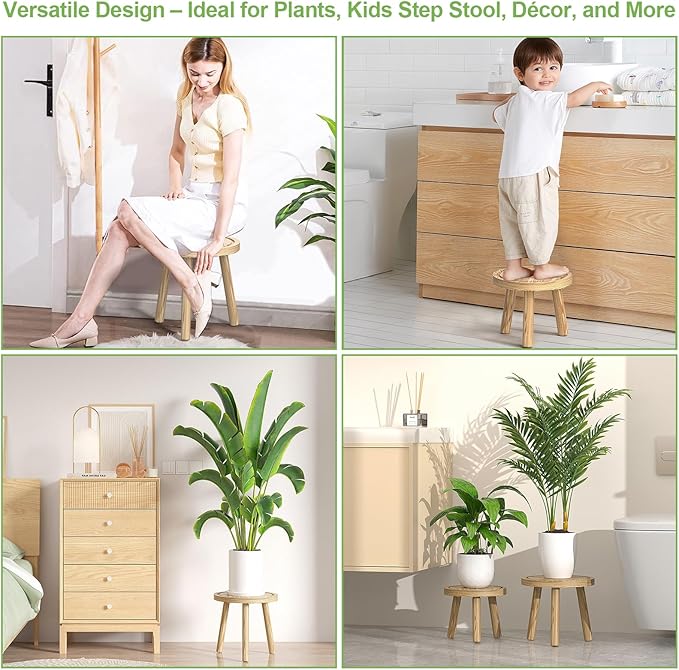 Vecxoty 5-Pack Wood Plant Stands Indoor, Single Plant Stand for 6-12 Inch Pots, Mid-Century Modern Plant Stool, Tall Plant Stand for Large Plants for Living Room, Balcony, Office (Light Brown)