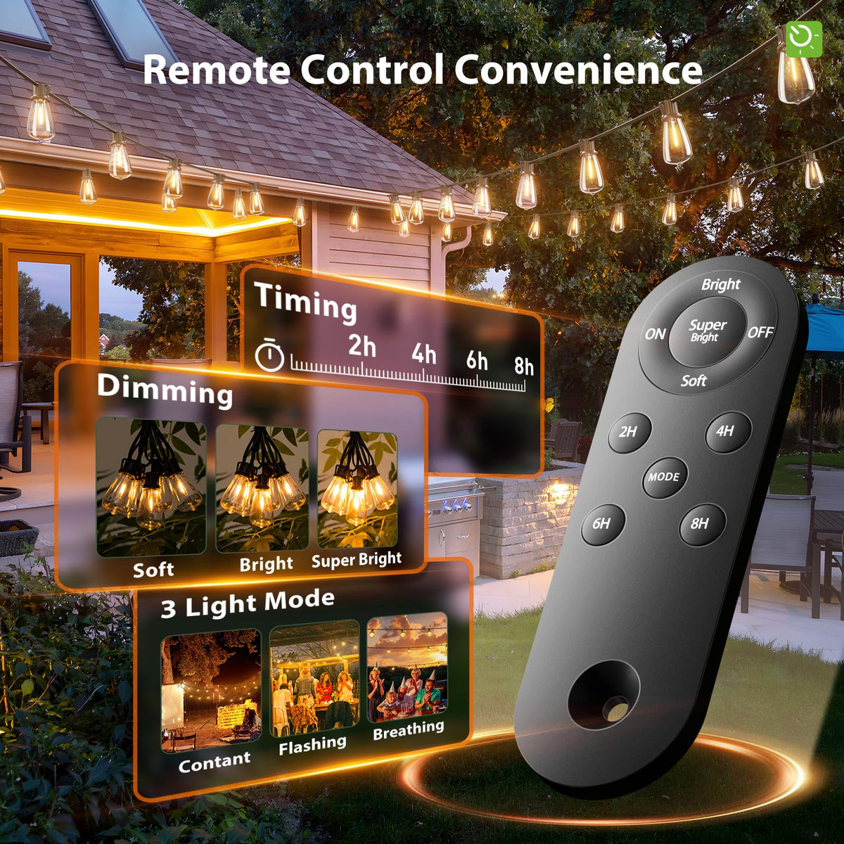 KYY 102FT(96+6) Solar String Lights Outdoor with USB Port Remote Control